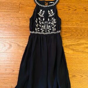 THML Navy Blue Midi Dress with White Embroidery